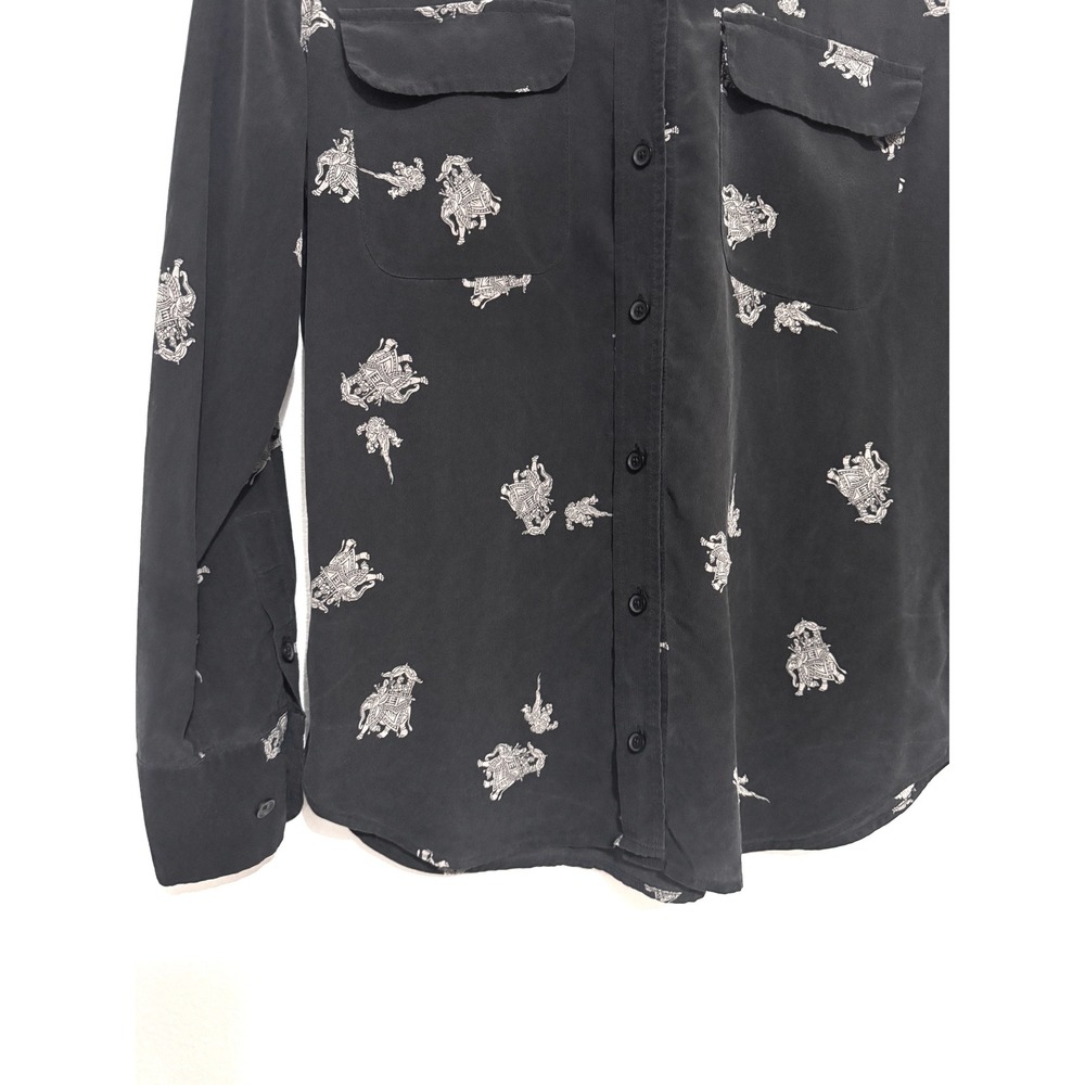 Equipment Femme Black 100% Silk Elephant Pattern Button-Down Shirt - Picture 2 of 4